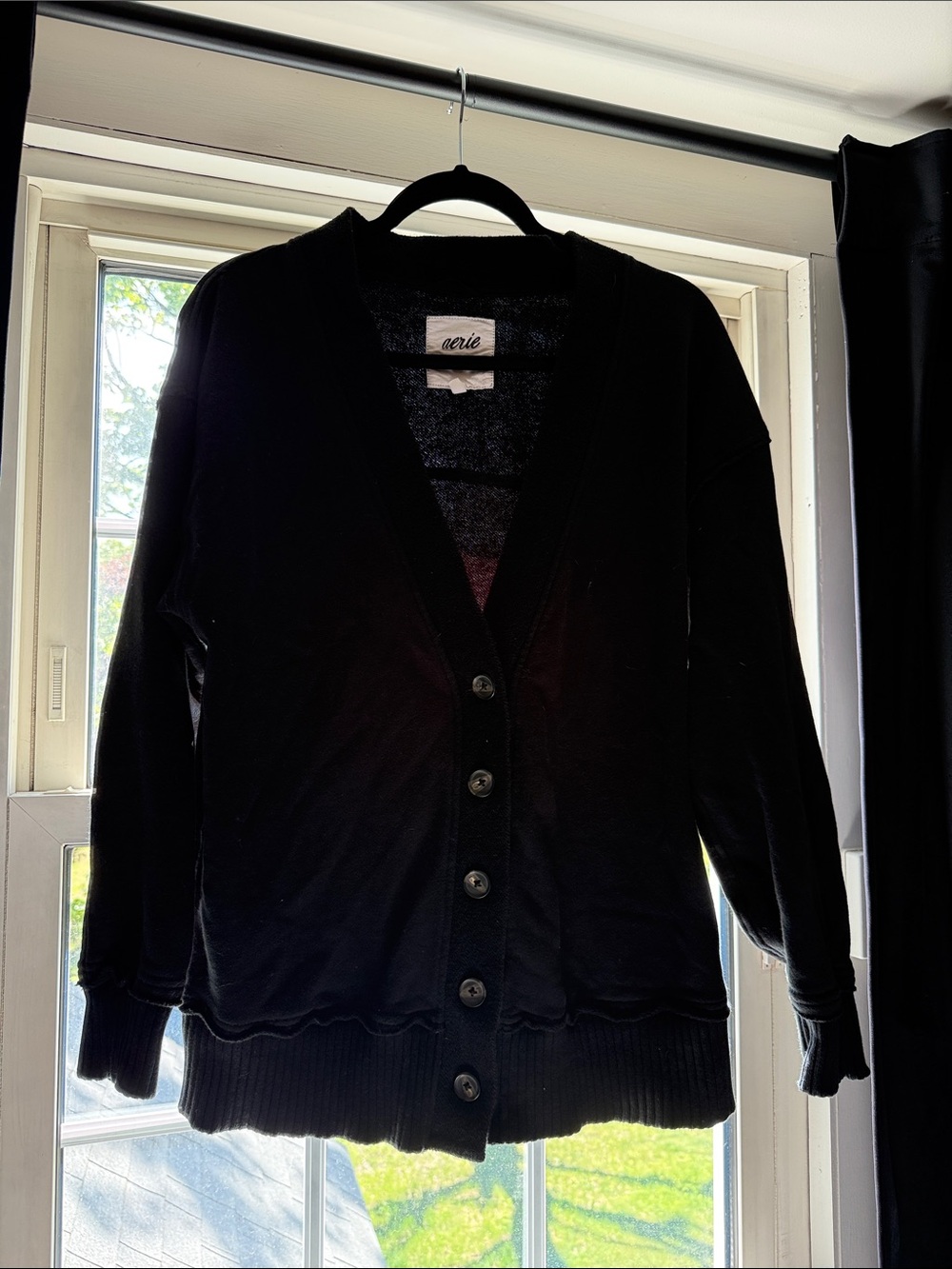 aerie Black Button-Front V-Neck Cardigan